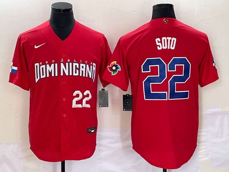 Men 2023 World Cub Dominicana 22 Soto Red Nike MLB Jersey5